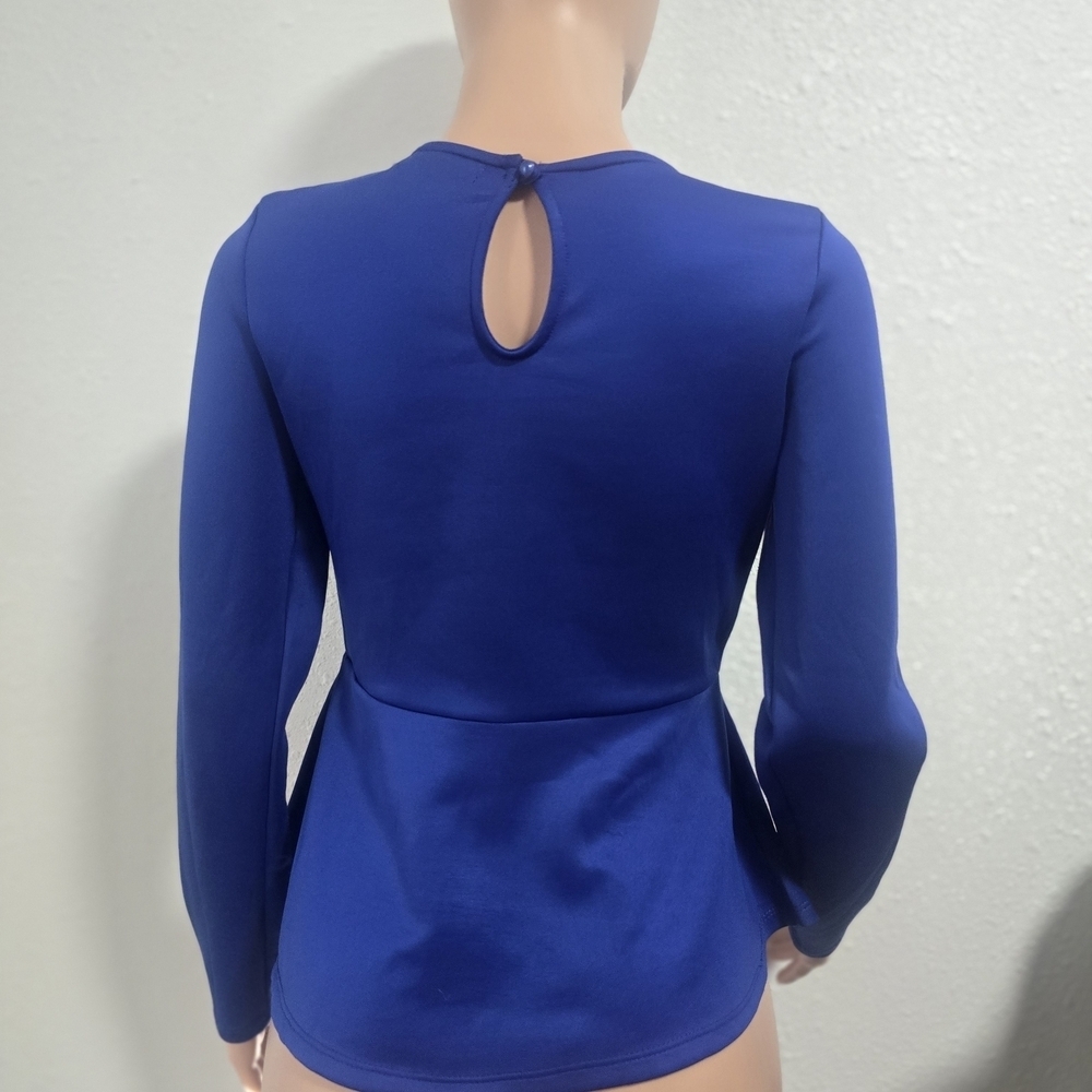 Have Royal Blue Peplum Top with Embellished Collar - Picture 3 of 4
